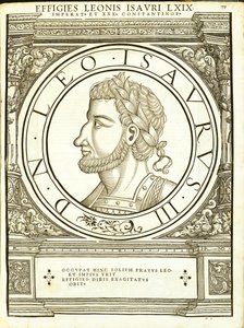 ライオンのイサウルスは、古代の硬貨のローマの東西の真実な画像の指揮官から、チューリッヒのアンドレアス・ゲスナーによって印刷されたルドルフ・ヴィッセンバッハによって彫刻されました、 作： Hans Rudolf Manuel Deutsch